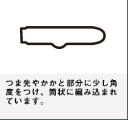 つま先やかかと部分に少し角度をつけ、筒状に編み込まれています。