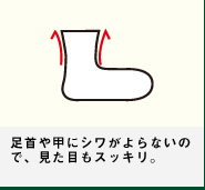 足首や甲にシワがよらないので、見た目もスッキリ。